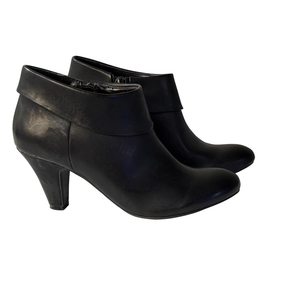 East 5th Womens Black Faux Leather Fold‎ Over Ankle Booties Side Zip Heel 7.5